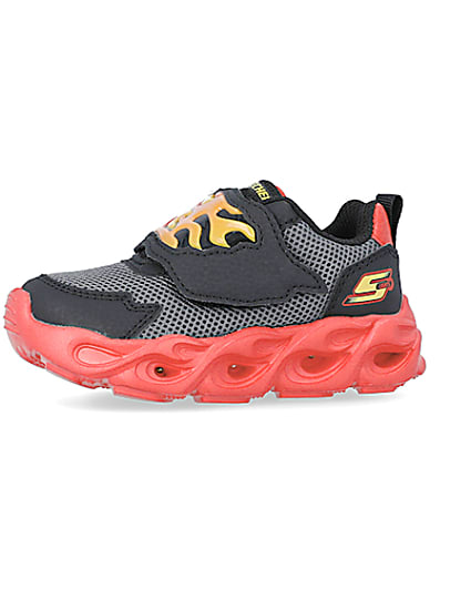 360 degree animation of product Mini Boys Black Skechers Flame Trainers frame-2
