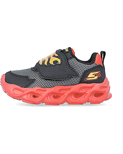 360 degree animation of product Mini Boys Black Skechers Flame Trainers frame-3
