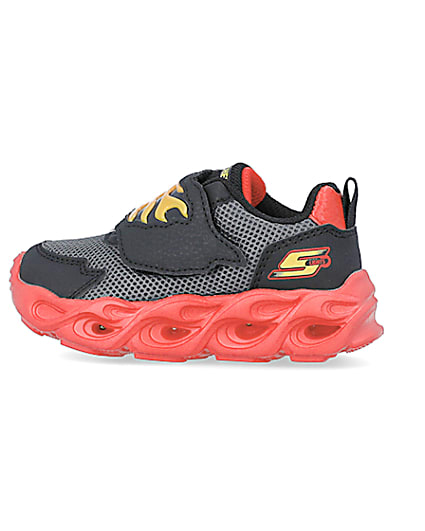360 degree animation of product Mini Boys Black Skechers Flame Trainers frame-4