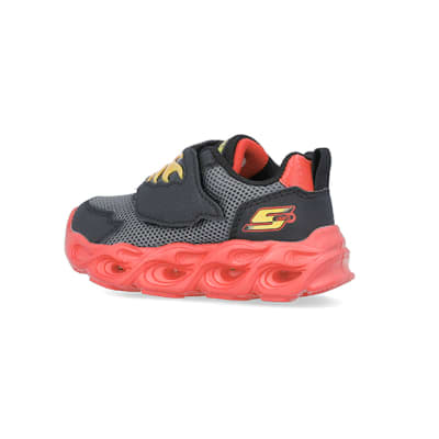 360 degree animation of product Mini Boys Black Skechers Flame Trainers frame-5