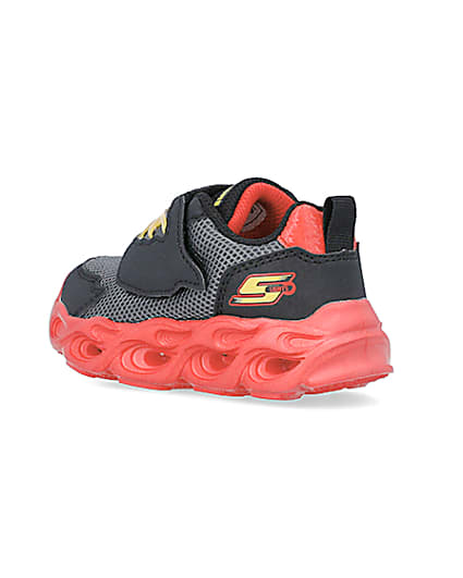 360 degree animation of product Mini Boys Black Skechers Flame Trainers frame-6