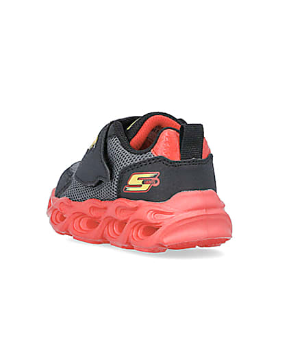 360 degree animation of product Mini Boys Black Skechers Flame Trainers frame-7