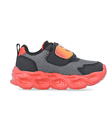 360 degree animation of product Mini Boys Black Skechers Flame Trainers frame-15