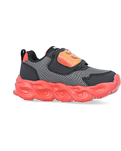360 degree animation of product Mini Boys Black Skechers Flame Trainers frame-16