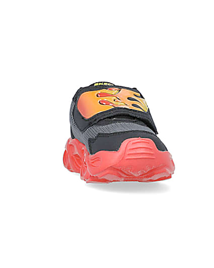 360 degree animation of product Mini Boys Black Skechers Flame Trainers frame-20