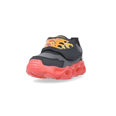 360 degree animation of product Mini Boys Black Skechers Flame Trainers frame-23