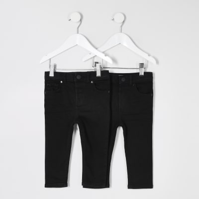 Mini boys black skinny jeans 2 pack River Island