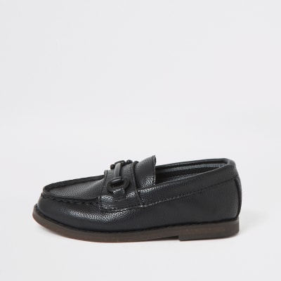 Mini boys black snaffle loafers River Island