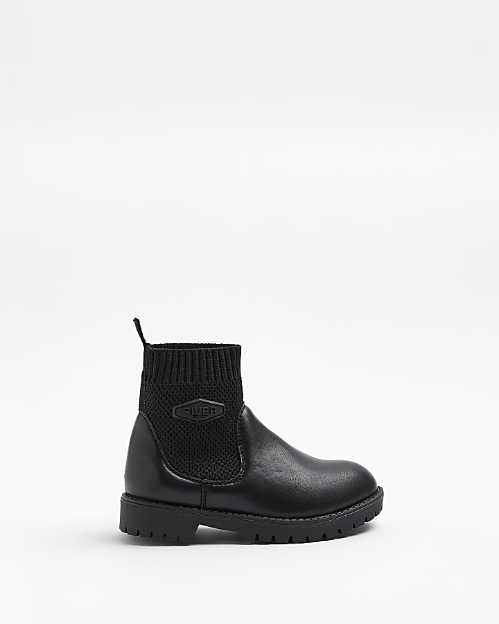 Mini boys black sock boots