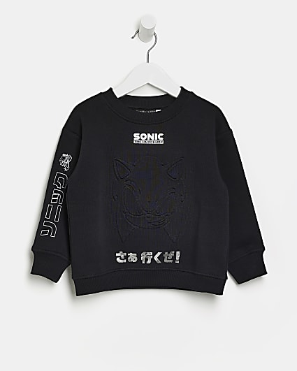 Mini Boys Black Sonic Textured Sweatshirt