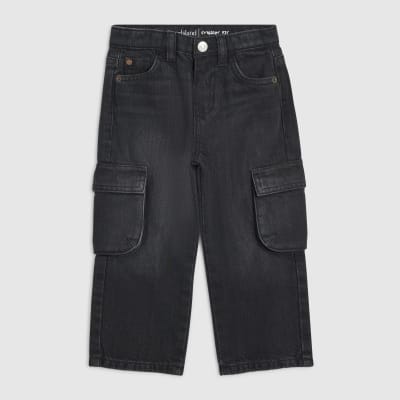 Mini Boys Black Straight Leg Cargo Jeans