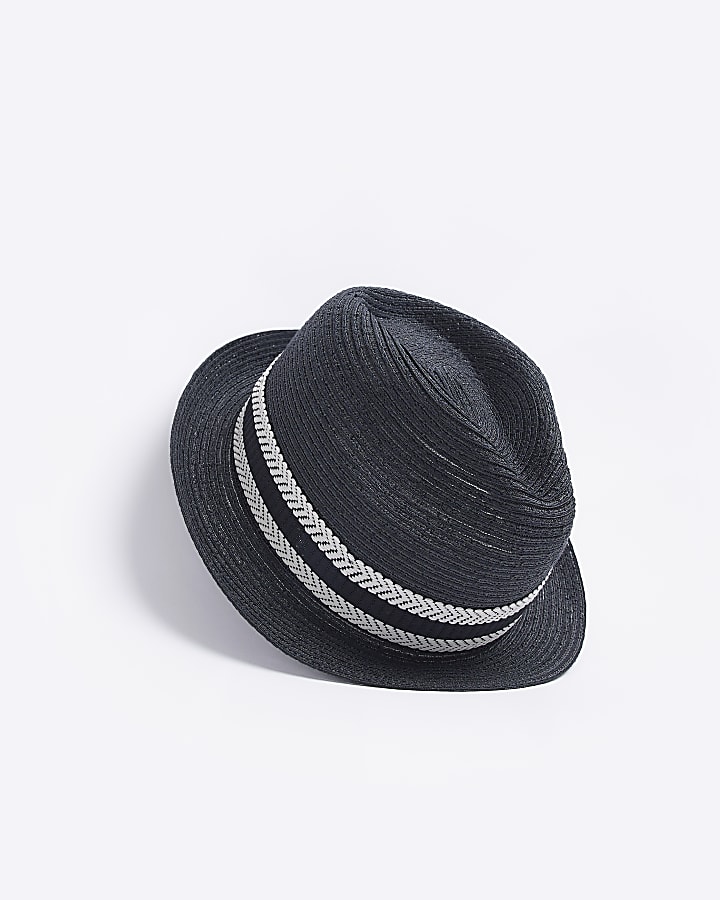 Mini boys black stripe trim straw Hat