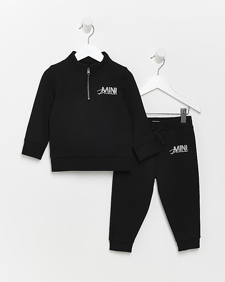 Mini boys black sweatshirt and jogger outfit