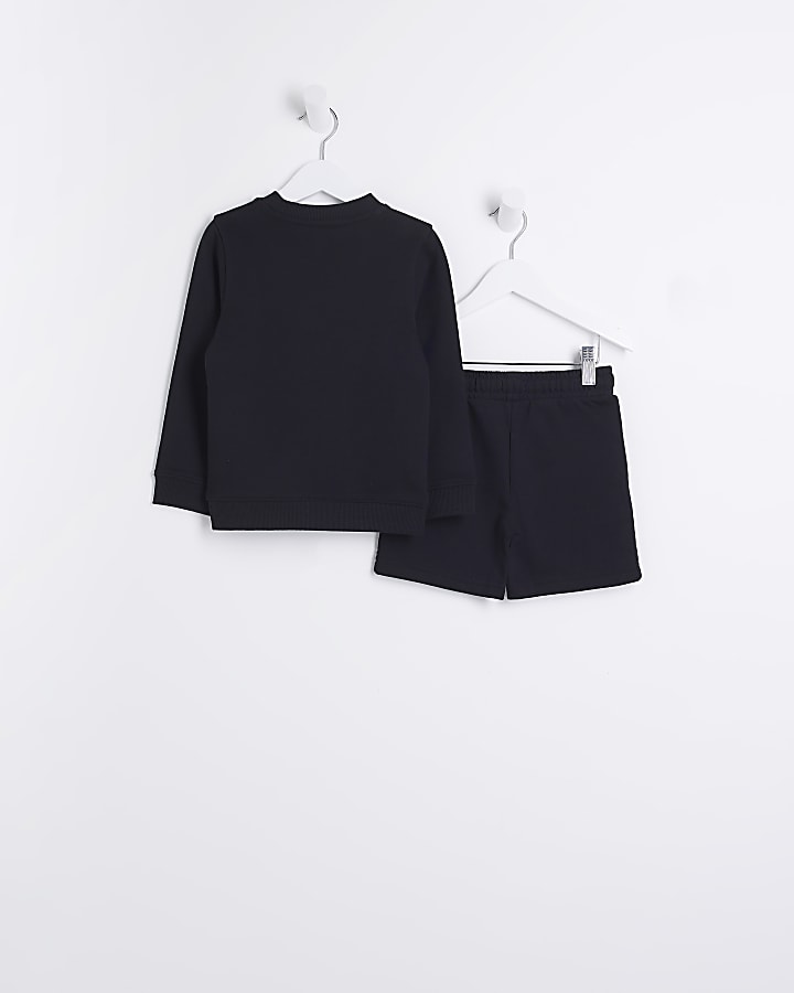 Mini Boys Black Sweatshirt and Shorts Set