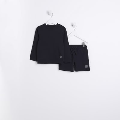 Mini Boys Black Sweatshirt and Shorts Set