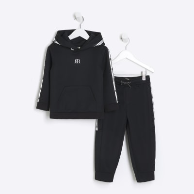 Mini boys black taped hoodie and joggers set