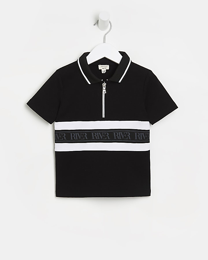 Mini boys black taped stripe polo shirt