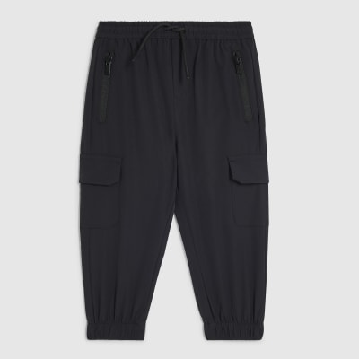 Mini Boys Black Tech Pocket Cargo Trousers