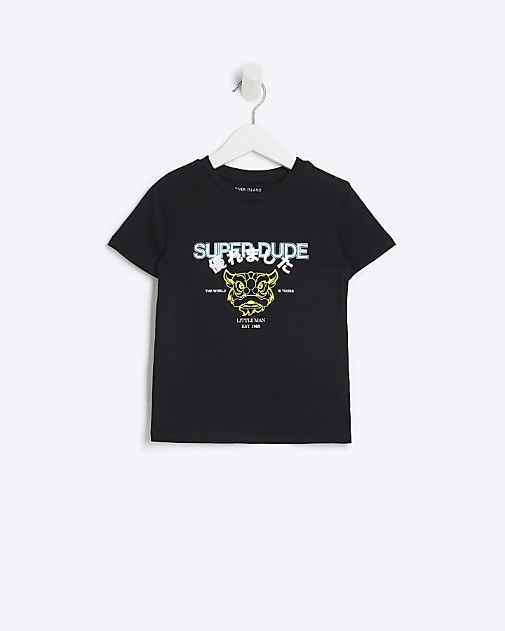 Mini boys black tiger graphic t-shirt