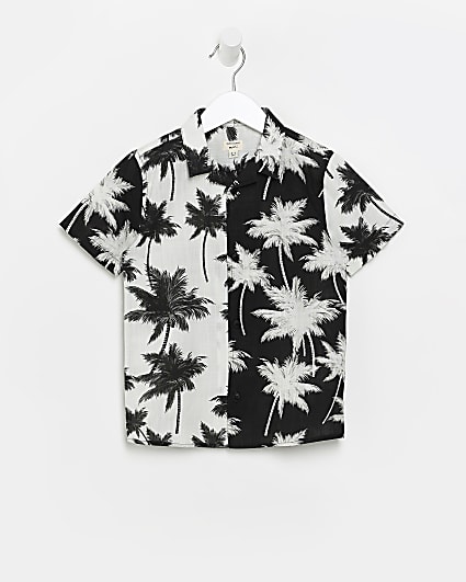 Mini boys black tropical print shirt