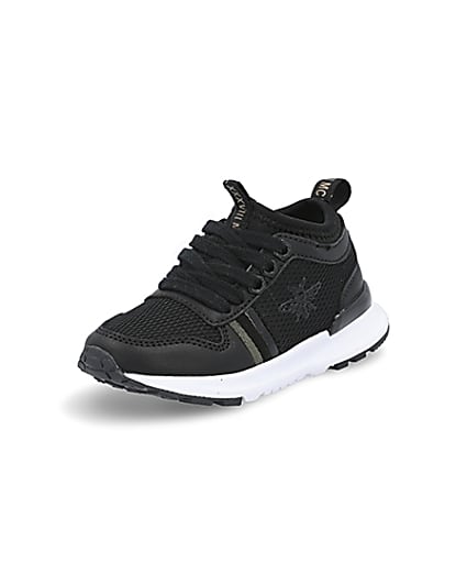 360 degree animation of product Mini boys black wasp runner trainers frame-0