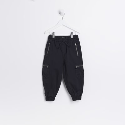 Mini Boys Black Zip Cargo Trousers