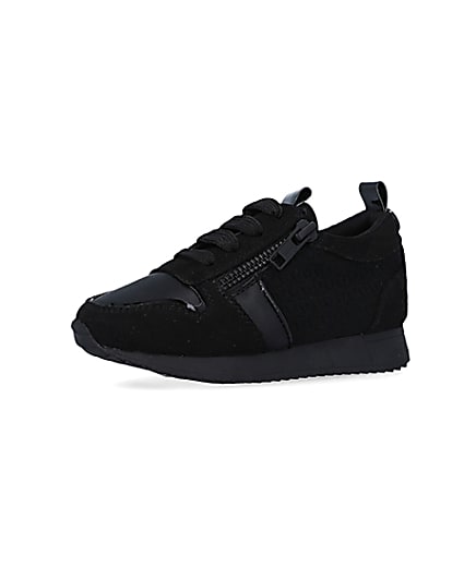 360 degree animation of product Mini Boys Black Zip detail Trainers frame-1