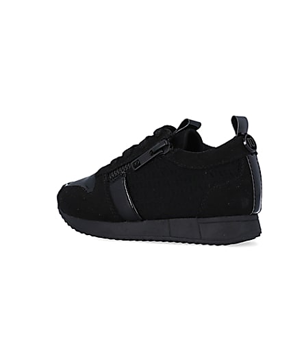 360 degree animation of product Mini Boys Black Zip detail Trainers frame-5