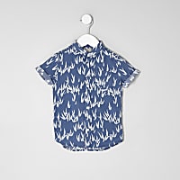 Mini boys blue bamboo short sleeve shirt