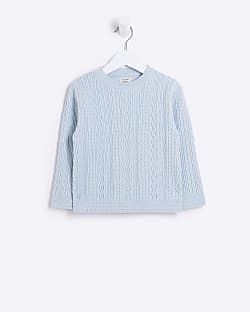 Mini boys blue cable knit jumper