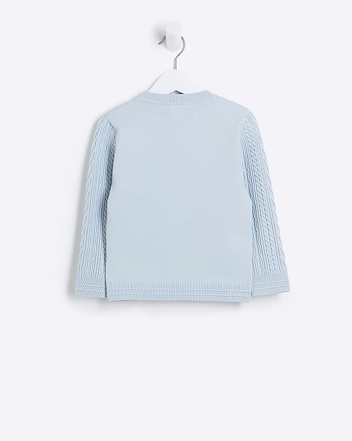 Mini boys blue cable knit jumper