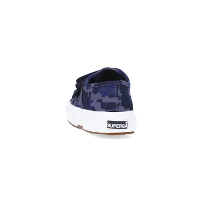 360 degree animation of product Mini Boys Blue Camo Print Superga Trainers frame-8