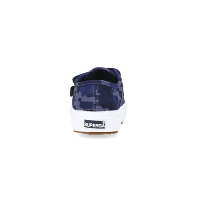 360 degree animation of product Mini Boys Blue Camo Print Superga Trainers frame-9