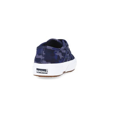 360 degree animation of product Mini Boys Blue Camo Print Superga Trainers frame-10