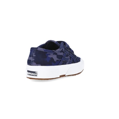 360 degree animation of product Mini Boys Blue Camo Print Superga Trainers frame-11