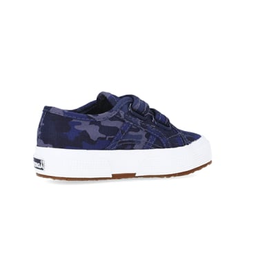 360 degree animation of product Mini Boys Blue Camo Print Superga Trainers frame-13