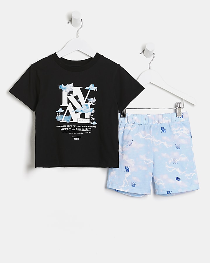 Mini boys blue cloud print pyjama set