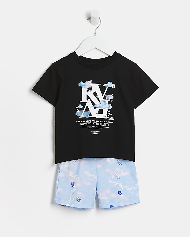 Mini boys blue cloud print pyjama set