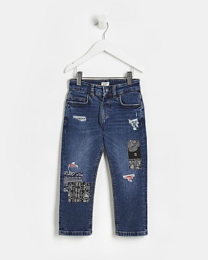 Mini Boys Blue Denim Patch Slim Fit Jeans