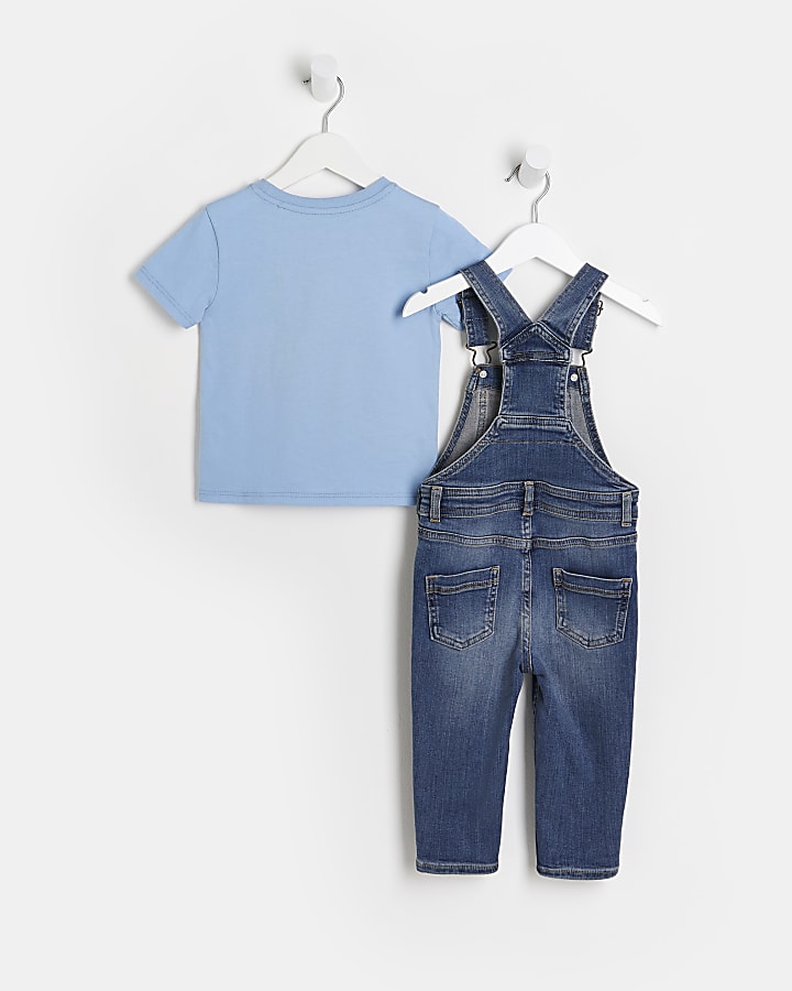 Mini boys blue dungarees and t-shirt outfit
