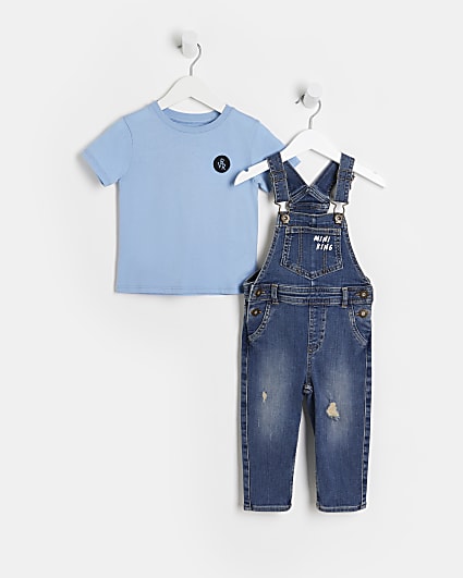 Mini boys blue dungarees and t-shirt outfit
