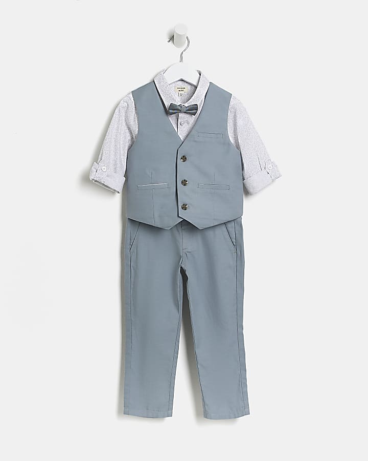 Mini boys blue dusky 4 piece tailored suit