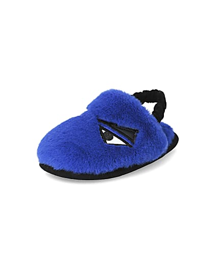 360 degree animation of product Mini boys blue faux fur monster slippers frame-0