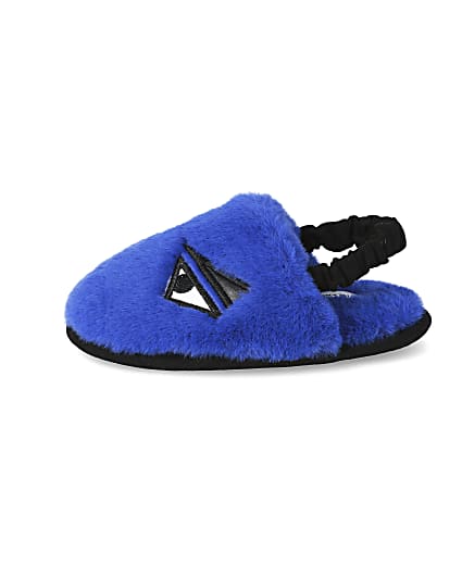 360 degree animation of product Mini boys blue faux fur monster slippers frame-3