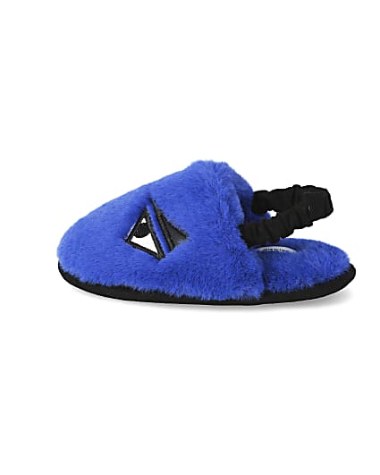 360 degree animation of product Mini boys blue faux fur monster slippers frame-4