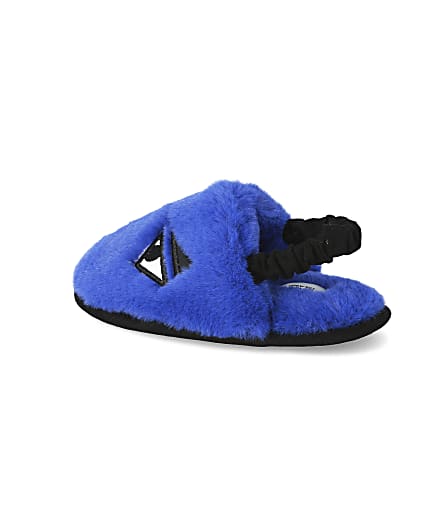 360 degree animation of product Mini boys blue faux fur monster slippers frame-5