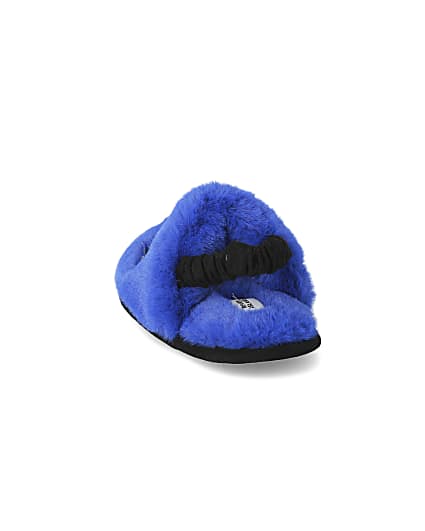 360 degree animation of product Mini boys blue faux fur monster slippers frame-8