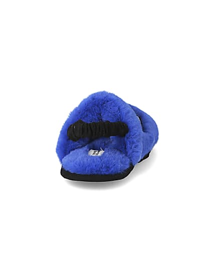 360 degree animation of product Mini boys blue faux fur monster slippers frame-10