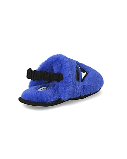 360 degree animation of product Mini boys blue faux fur monster slippers frame-12