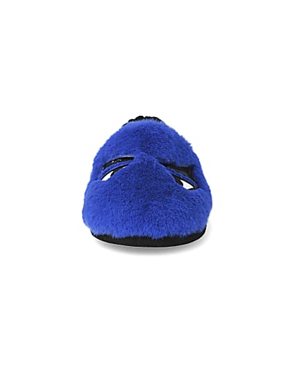 360 degree animation of product Mini boys blue faux fur monster slippers frame-21